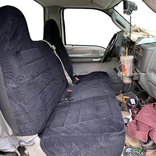 RealSeatCovers for Pickup Front Solid Bench Thick F23 RealSeatCoverss High Back Belt Cutout Custom Made Seat Cover for 1992-2010 Ford F-Series F150 F250 F350 (Black)