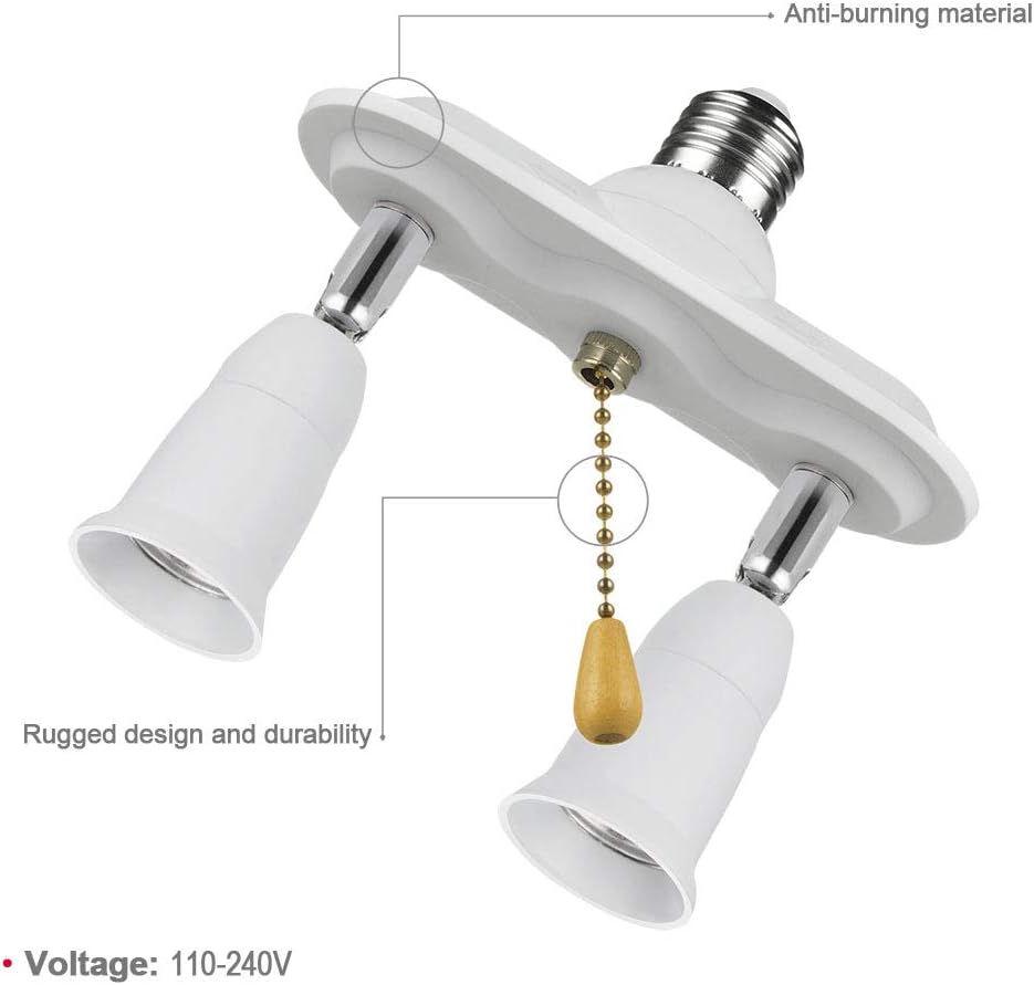 Flash Deals - 60% OFF Pull Chain Light Fixture, E26 E27 Pull Chain Light Socket Adapter Converter Splitter 360 Degree Adjustable and 180 Degree Bendable