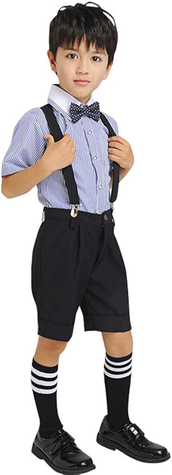 Amazon Co Jp スーツ 子供 シャツ パンツ サスペンダー 蝶ネクタイ 靴下 子供スーツ 子供服 キッズ 男の子 ジュニア ボーイズ 通学 夏 フォーマル 子供スーツ カジュアル 演奏会 入学式 卒業式 発表会 七五三 Happy Online 110cm 身長105 115cm A ファッション