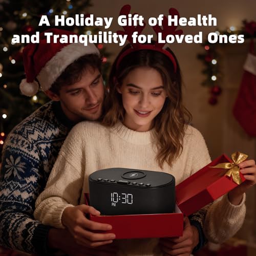Image of Odokee Sound Machine Alarm Clock for Bedrooms: Bluetooth 10W Stereo Sound Speaker with Wireless Charging - White Noise Machine for Sleeping with 21 Soothing Sounds - Black