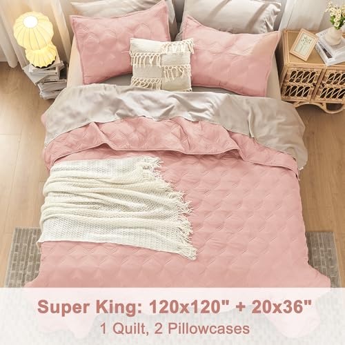 Image of Litanika Oversized King Quilt Bedding Set,120x120Inch Super King Blush Pink Comforter Bedspreads Lightweight Bed Coverlets Boho Bedding Cover Decor All Season, 3 Pieces (1 Quilt, 2 Pillowcases)