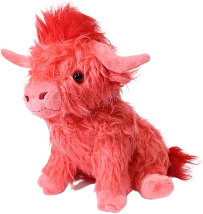 Miniatura 4 de Peluche de vaca roja de las tierras altas de 10 pulgadas, muñeca de peluche realista de ganado de granja, juguete de regalo