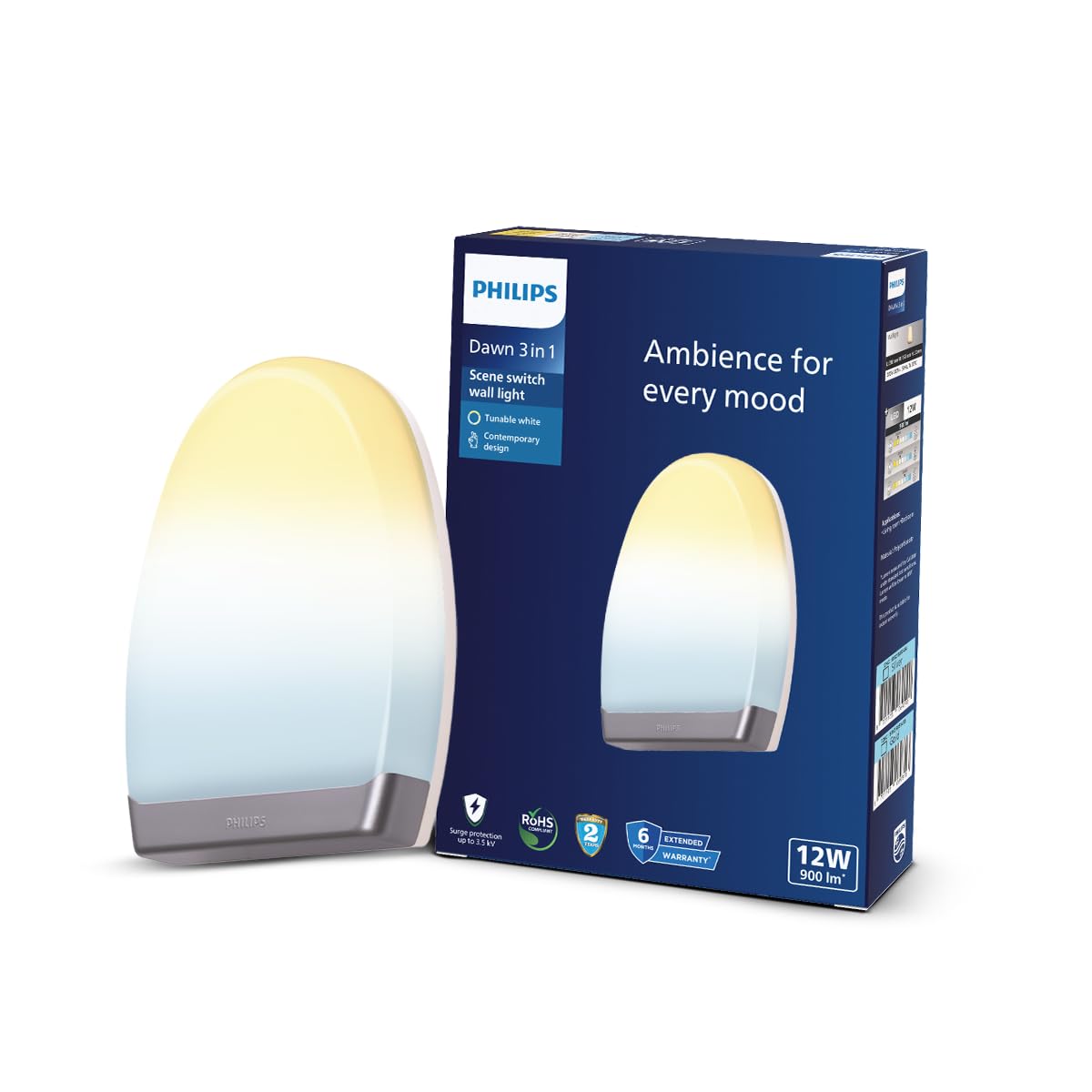 PHILIPS 12W 3 Colours in 1 Decorative Wall Light | Dawn Silver Scene Switch Wall Light for Decoration | Colour : Tunable White, Pack of 1-image-43