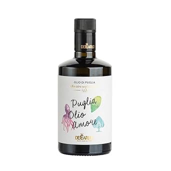 De Carlo. Puglia Olio Amore. Olio di Puglia. Extra Virgin Olive Oil. PGI. 500ml 16.91oz.