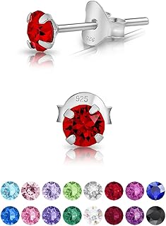 Pendientes de Botón Plata Ley 925 on Cristales Brillantes Multicolor - Pendientes Pequeños Mujer Plata 925 - Punto de Luz Hipoalergénicos sin Niquel - Diámetro 4 mm