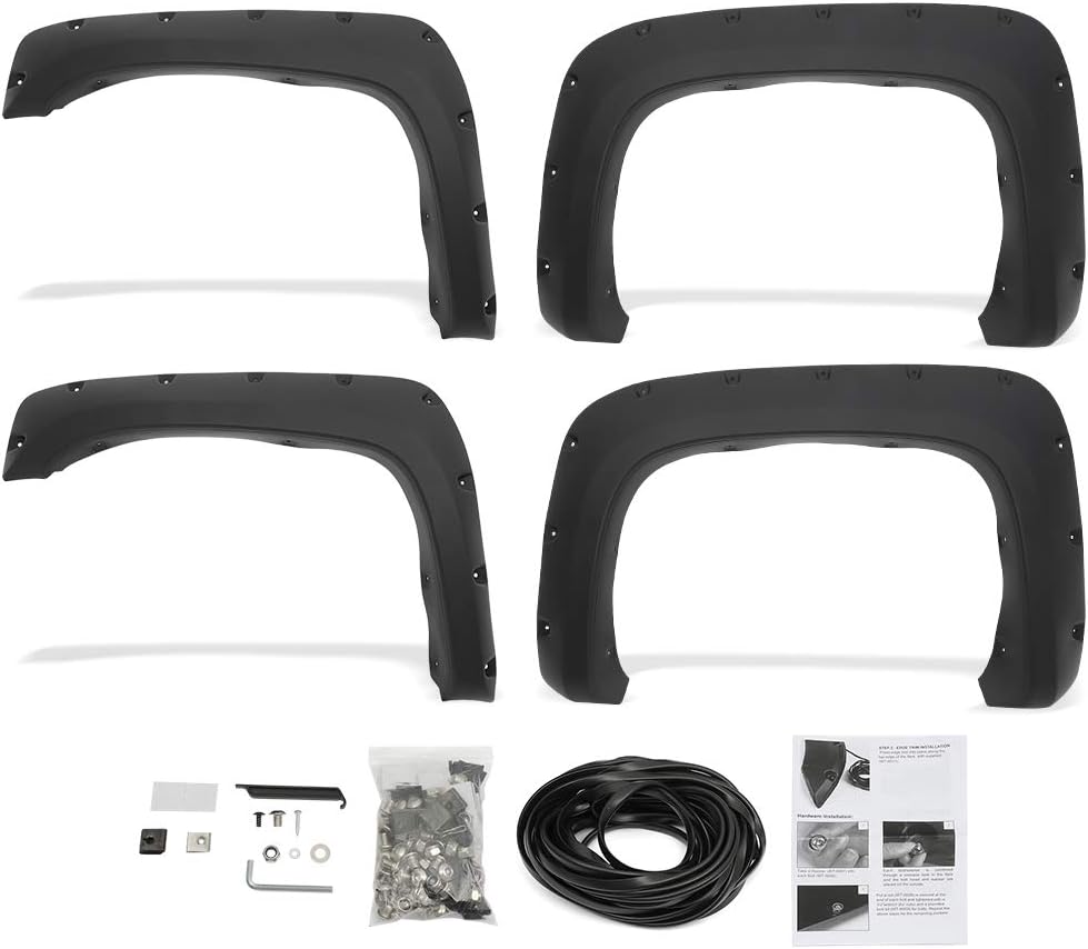SCITOO Replacement Parts Body Trim PP Plastic Fender Flares Black Rugged Textured For 2007-2013 for Chevrolet Silverado 1500 2500 3500