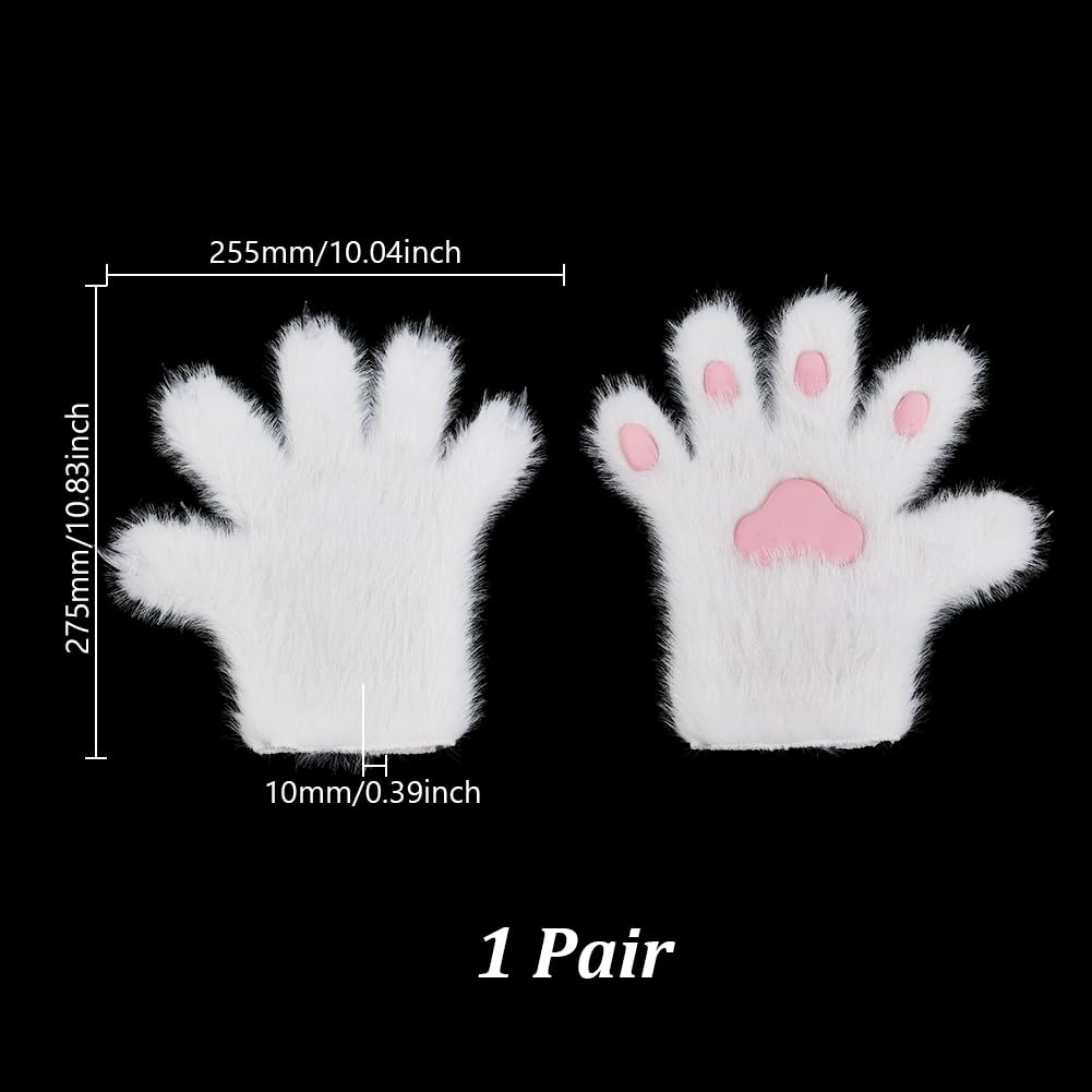AHANDMAKER 1 Pair Furry Cat Claw Gloves Wolf Paw Gloves Faux Fur Cat Paw Print Mittens Winter Warm for Cosplay Costume Halloween Fancy Party Costume Accessories - Image 2