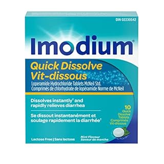 Imodium Diarrhea Relief, Quick-Dissolve Mint Flavour Tablets, Quick Dissolve Diarrhea Relief Loperamide Hydrochloride, 10 Count