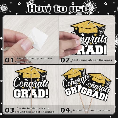 Image of 2026 Graduation Party Decorations - 24 Pcs Class of 2026 Congrats Grad Table Centerpieces Graduation Table Decorations Sticks Table Toppers for Graduation Party (Black Gold)