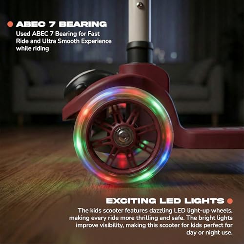 Image of Baybee Frosto Kick Scooter for Kids | Foldable Kids Scooter with 3 Height Adjustment Handle & LED Wheels | Runner Scooters with Foot Brake | Skate Scooters for Kid 2 to 10 Years Boys Girls (RED /BLACK)