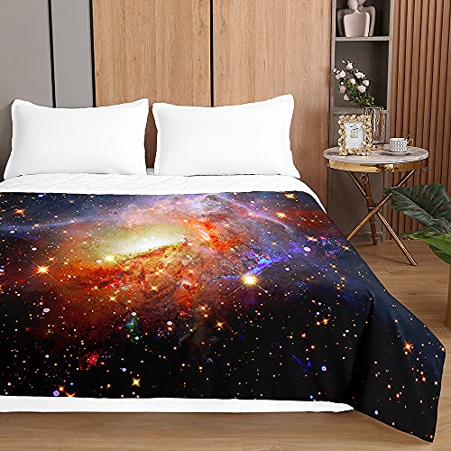 Chickwin Colcha de Verano, 3D Universo Impresión Colcha Bouti Cubrecama Multiusos Manta Suave Edredón Ligero para Cama Sofá (Galaxia Naranja,230x260cm)