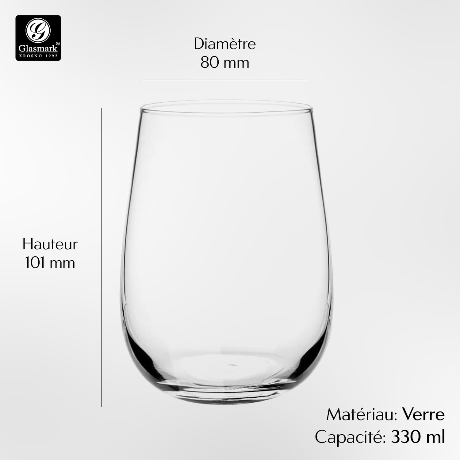 Set De 6 Verres à Boire Glasmark KROSNO - 330ml, Lavables Au Lave-vaisselle