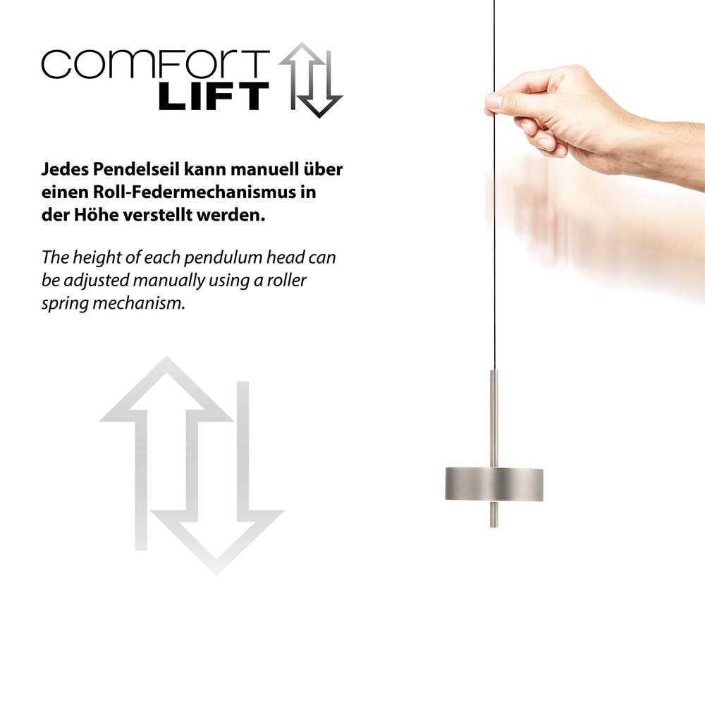 Paul Neuhaus LED Pendelleuchte Smart Home, Aluminium, 1-flammig | dimmbar, höhenverstellbar Comfort Lift, Kopf schwenkbar, CCT warmweiß – kaltweiß, Fernbedienung