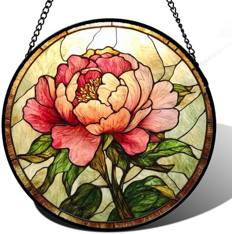 Retro Water Lily Birth Flower Stained Glass Style Acrylic Jigsaw Puzzle, Window Hanging Decor Suncatcher, Holiday Birthday Gift for Women Mom Nana Friend Wife 7.4 in 83 Pieces Irregular Pieces