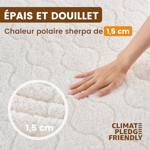 Bearhug Heizdecke 2 Personen 150x200cm Sherpa Weiß 200g/m² Ultraweich 45cm Tiefe 2 Zonen, 10 Stufen + Timer 12h CE Sicherheit waschbar