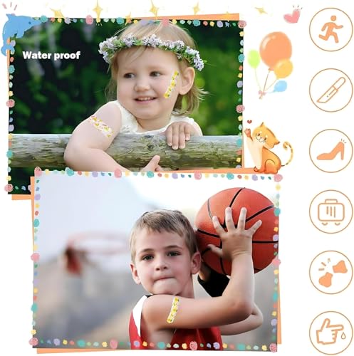 Image of Cartoon Bandages for Kids 20Pcs - Waterproof Breathable Adhesive Band Aids with Cute Designs - Hypoallergenic, Gentle & Flexible First Aid for Cuts and Scrapes