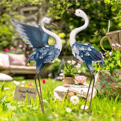 Décorations d'oiseaux pour pelouse statues de héron en métal ciselé 66cm - 3