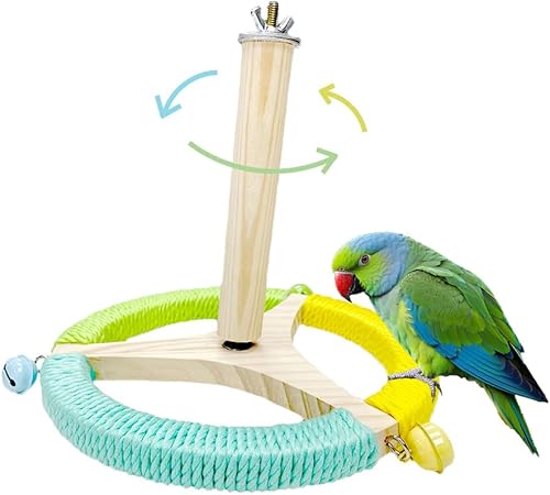 ExcyphrXyf Bird Perch Toy with Bells, Parrot 360°Interactive Rotating Toy,Bird Cage Accessories for Small and Medium Parrots,Parrot Wooden Stand for Conures Parakeets Cockatiels Lovebirds