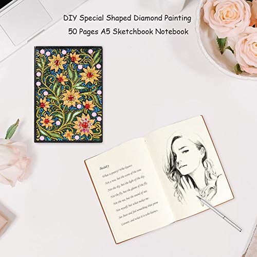 50 Pages 5D Diamond Painting Notebook Diy Flower Colorful Special Shaped Diamond Embroidery Cross Stitch A5 Office Sketchbook With Diamond Painting Tool (Fl-002) #TOP4