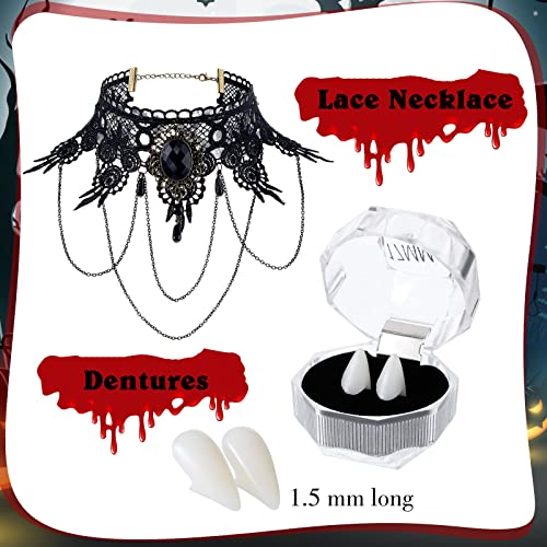 Girl's Vampire Costume Royal Halloween Elegant Retro Dress Gothic Punk Style Necklace Vampire Fangs Teeth With Pellets (Medium) #TOP1