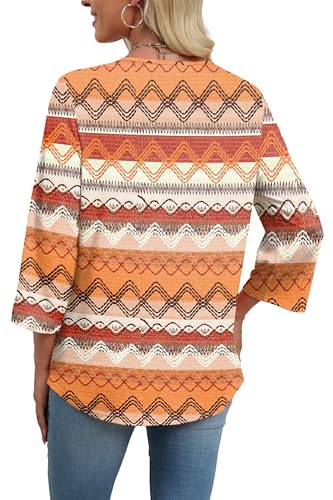 Image of WIHOLL 3 /4 Length Sleeve Womens Tops Boho V Neck Lace Shirt Trendy Blouses Dressy Casual Vacation Clothes S-3XL