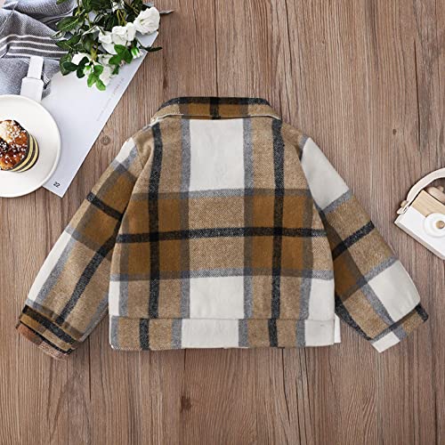 Boys Winter Coat Shirt Coat Jacket Plaid Long Sleeve Kids Turn Down Collar Button Tops Outwear 6month (Brown, 5-6 Years)3
