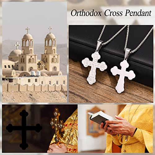 Men's Orthodox Cross Pendant Necklace - Trendy Religious Cross Chain,Hypoallergenic Waterproof Stainless Steel Christian Long Necklaces,Non Tarnish Byzantine Cross Symbol Pendants Necklace for Him4