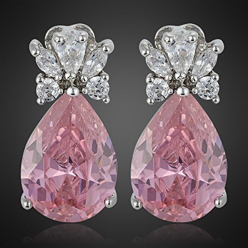 RIZILIA Teardrop Stud Pierced Earrings with Pear Cut CZ [5 Colors available] in White Gold Plated, Simple Modern Elegant - Image 5