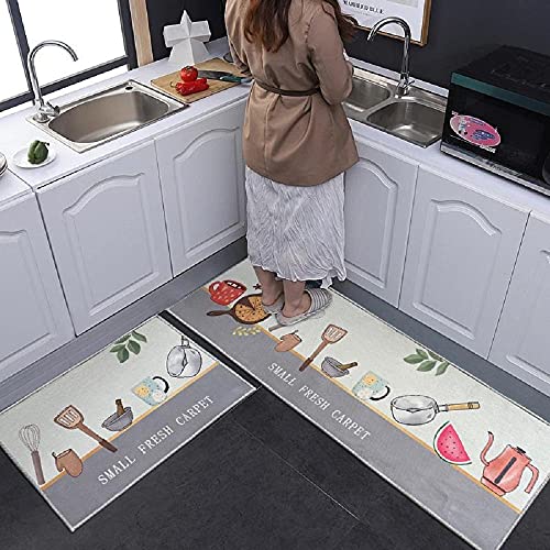 Image of HomeCloud Velvet Rectangular Kitchen Mat | Anti-Slip, Soft, Washable, Printed Designs for Floor, Kitchen & Room (6mm Thick) Pack of 2 Contain (1 Large (41 X 122 Cm) 1 Small 41 X 61 Cm)