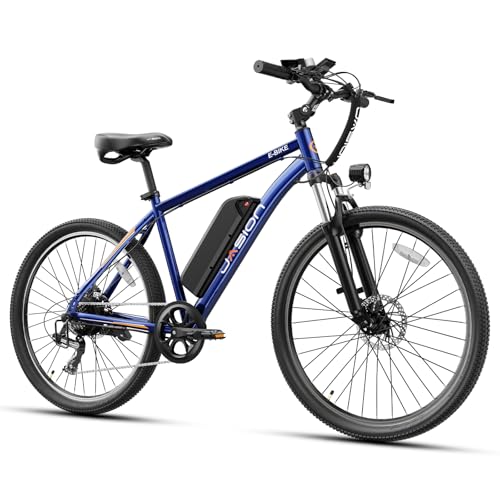 Jasion EB5 Electric Bike for Adults with Peak 1000W Brushless Motor, 40Miles 20MPH Commuting Electric Mountain Bike with 360Wh Removable Battery, 7-Speed, 26" Tires and Front Fork Suspension