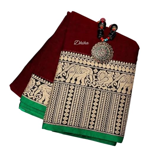 Image of Narayanpet Pure Cotton Saree for Women | Preethika Big Border Saree with Running Blouse | Tassels | Handloom Weave