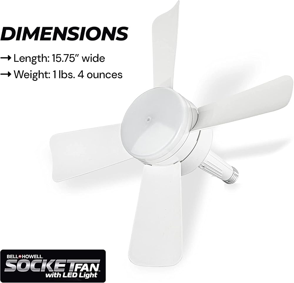 Bell+Howell Socket Breeze Socket Fan Light with Remote, Portable Small Ceiling Fans with Lights for Bedroom, Kitchen, Living Room, Ceiling Fan with Light 3500K, 1000 Lumens, Screws into E26/E27