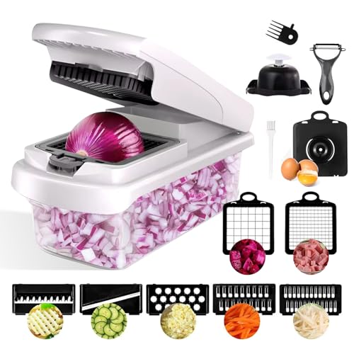 Coupe Legumes Multifonctions- Mandoline Cuisine- Decoupe Legumes 15-en-1 avec 7 Lames interchangeables- Mandoline Multifonctions - Coupe Legumes - Nouveau...