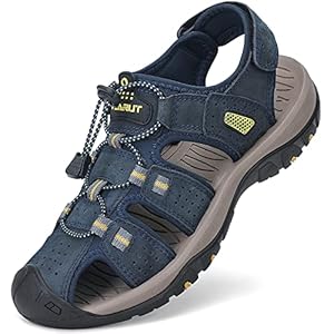 FLARUT Men’s Sport Sandals Outdoor Hiking Sandals Closed Toe Leather Athletic Lightweight Trail Walking Casual Sandals Water Shoes