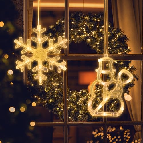 Jsdoin Schneeflocke Und Schneemann Weihnachtsbeleuchtung, LED...