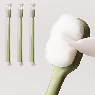 Extra Soft Brevi Toothbrush for Sensitive Teeth with Travel Case, Upgraded 10000 Bushy Bristles Nano Toothbrush, Ultra Soft for Adults & Elders, Portable Toothbrush with Individual Kit Green(3 Count)