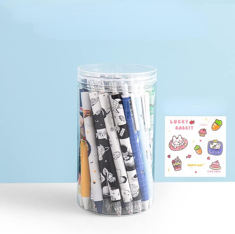 Miniatura 9 de 30 bolígrafos Kawaii con adhesivos, bonitos bolígrafos retráctiles de gel con punta de bala, suministros escolares estéticos, estacionarios para el