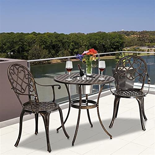 Fzzdp European Style Cast Aluminum Outdoor 3 Piece Patio Bistro Set Of Table And Chairs With Ice Bucket Bronze Outdoor Furniture Set #TOP4