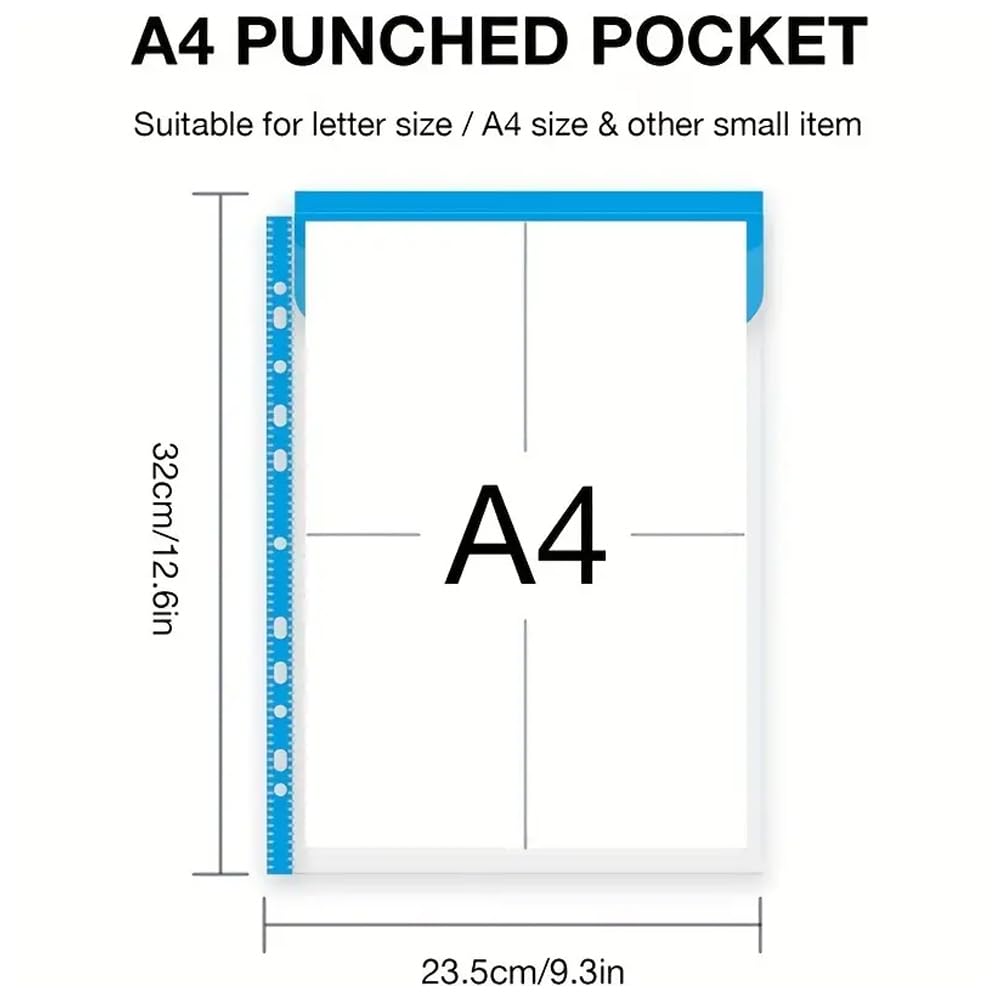 KAV A4 Punched Pockets Plastic Document Wallets, Expandable Clear Plastic File Folder, Convenient Snap Button - Image 2