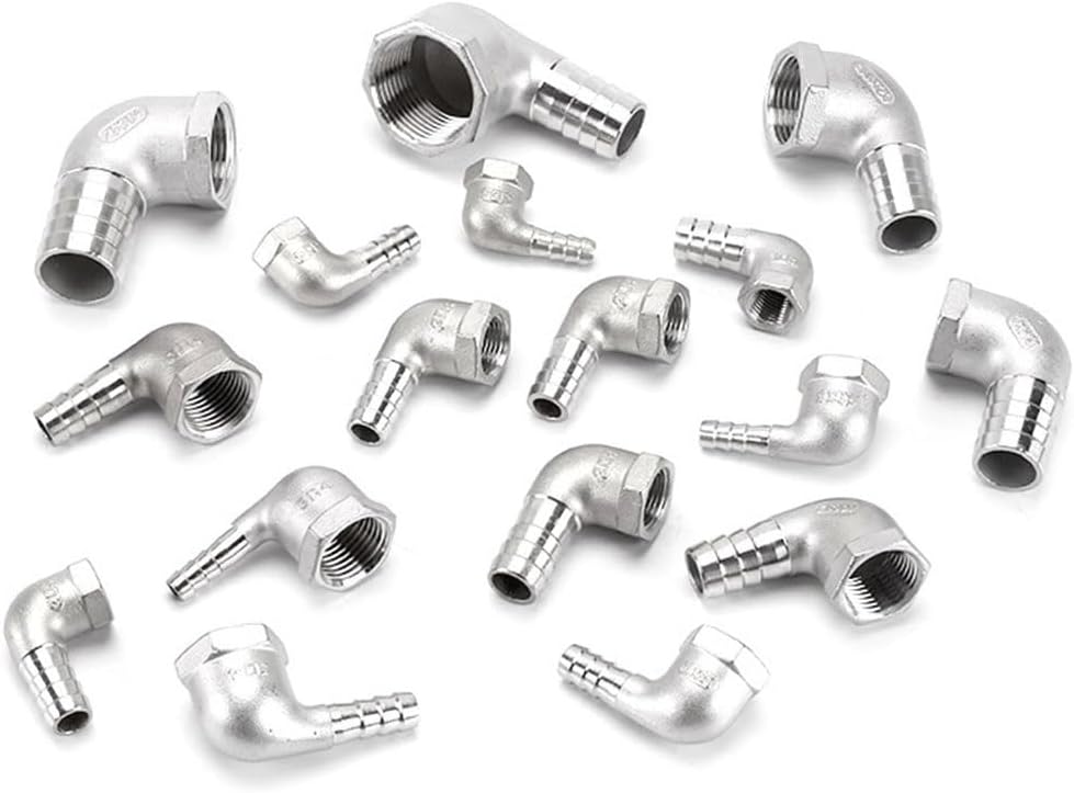Stainless Steel Elbow Union, Female Thread Pagoda Elbow, 8mm 10 12 14 15 20 25 32 40mm Hose Barb × 1/4" 3/8" 1/2" 3/4" 1" Female Thread 304 Stainless Steel Elbow Pipe Fitting, 1PCS(1/2" 20mm)