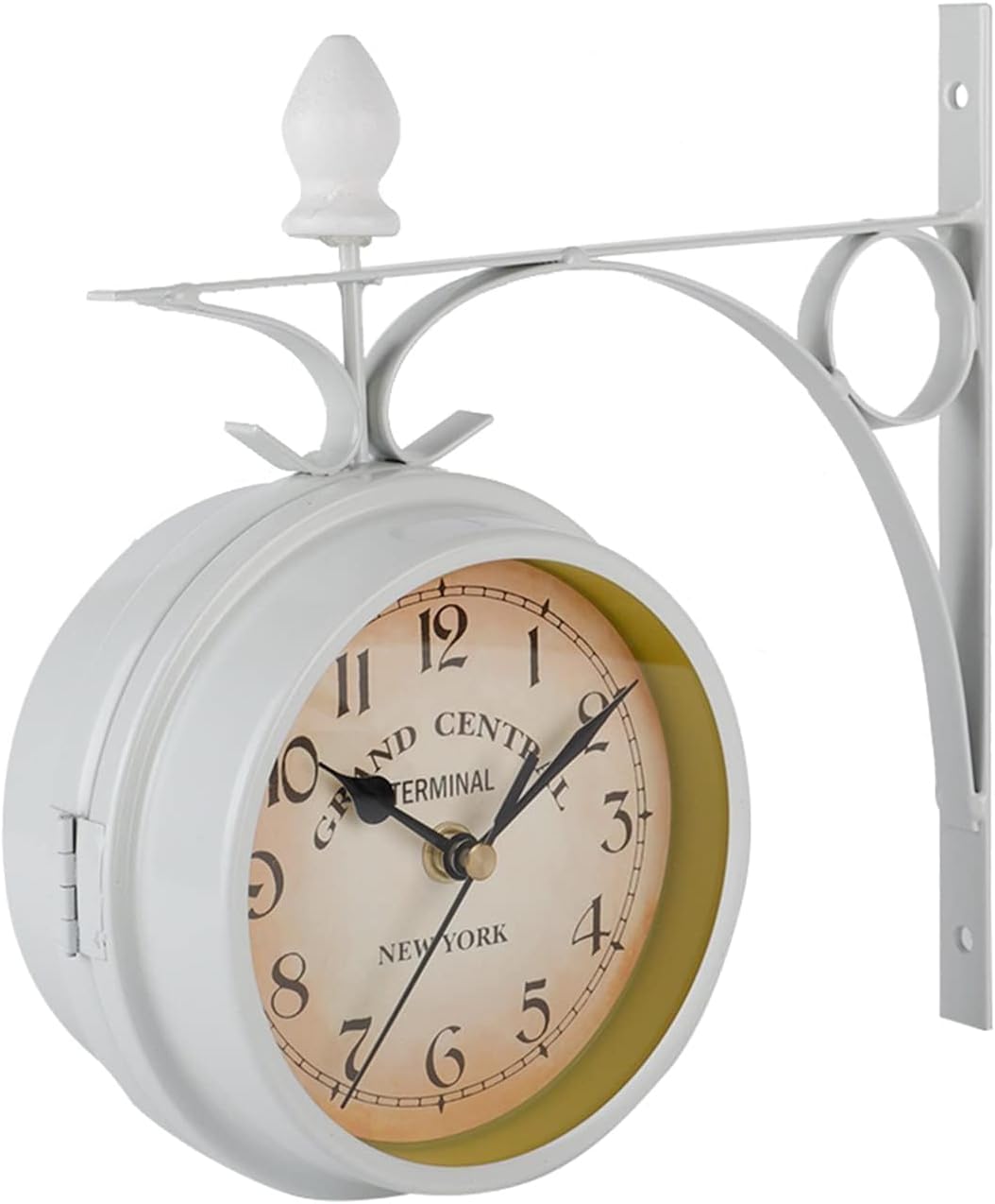 Retro Double-Sided Wall Clock, 21.8 * 21.8cm White Round Wall Mount Clock for Indoor and Outdoor Use