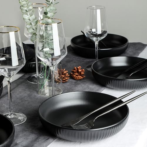 Image of Stone Lain Logan Stoneware Pasta Bowl Set of 4, Black