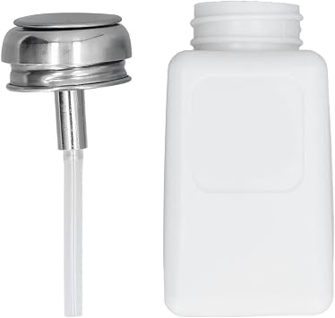 Solvent Dispenser, 200ML Press Type Solvent Dispenser ESD Anti Static Square Bottle Alcohol Dispenser Pump Bottle Container, with Anti-Splash Pump Average White