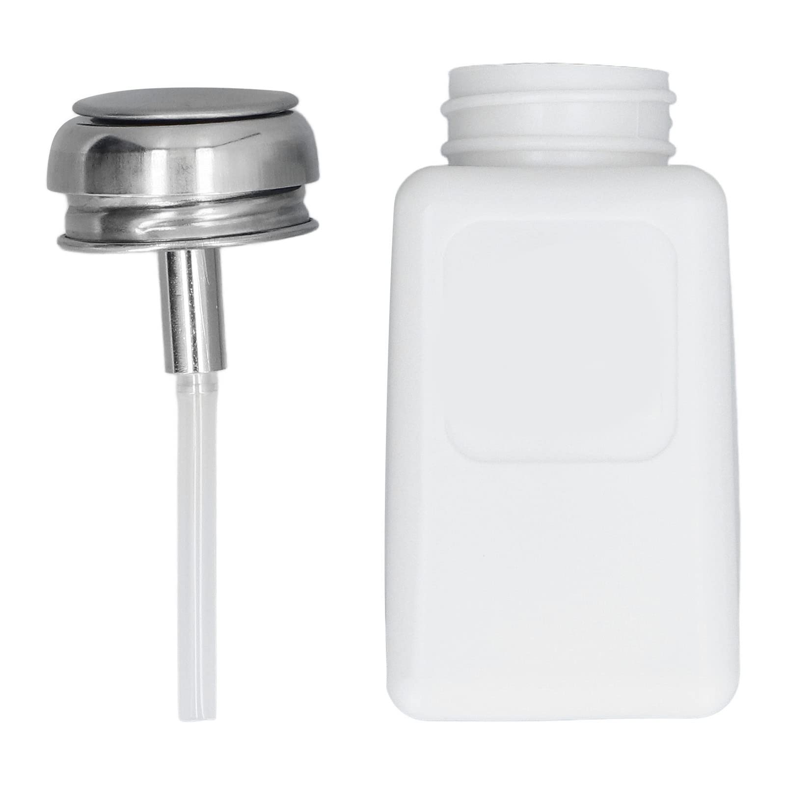 200ml プレス式液体ディスペンサー溶剤ディスペンサー静電気防止角型ボトルステンレス製蓋付き（白）