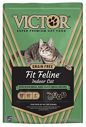 Image of VICTOR Fit Feline - Grain Free High-Protein Dry Cat Food, Indoor Cats, 5lb | Super Premium Cat Food, 38% Protein, 16% Fat, For All Breeds and All Life Stages from Kitten to Adult, 5lbs