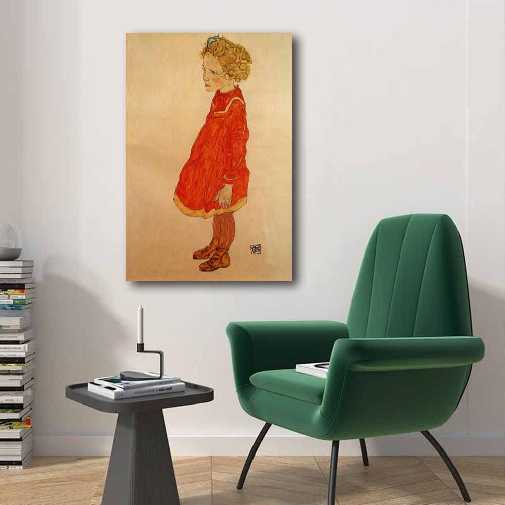 Amazon.co.jp: エゴン・シーレ-Little Girl in a Red Dress 絵画