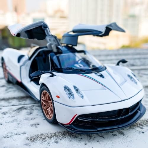 Image of FEXXA 🏎️ Exclusive Alloy Metal Pull Back Die-cast Car Model with Sound Light Mini Auto Toy for Kids Metal Model Toy Car with Sound and Light (1.24 Scale Pagani -White)