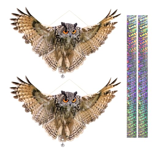 OffiCreative 2PCS Fake Owl Reflective Hanging Owl Decoration, Effective Owl Control Device Garden Protectors for House, Garden, Pool, Yard