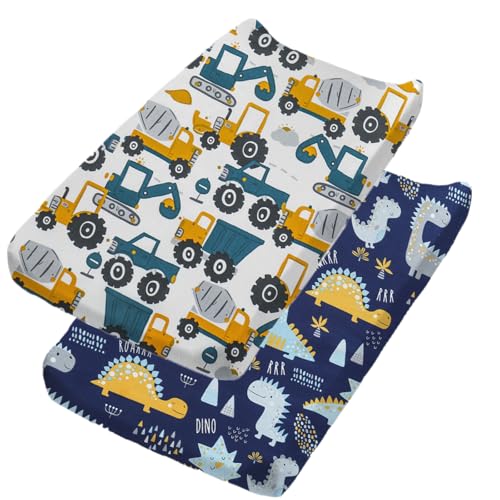 2 Pack Changing Pad Cover for Girls Boys, Ultra Soft Breathable Cotton, Baby Diaper Change Table Pad Covers (32'x16', Dinosaurs Car)