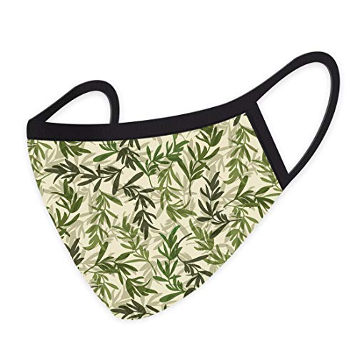 Andaz Press Reusable Floral Adult Face Mask with 1 Replaceable PM 2.5 Protection Filter, Olive Green Leaves, Lightweight Breathable Washable Polyester Cloth Protection for Adults, 1-Pack